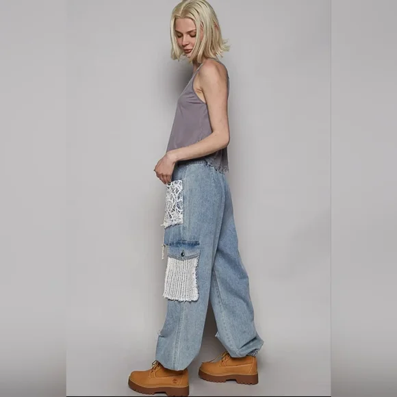 POL Blue Denim Jeans with Distressed Lace Design - Picture 8 of 12